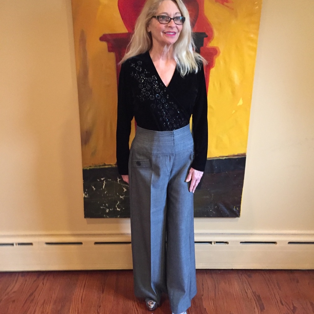 High waisted charcoal colored pants with sparkle!